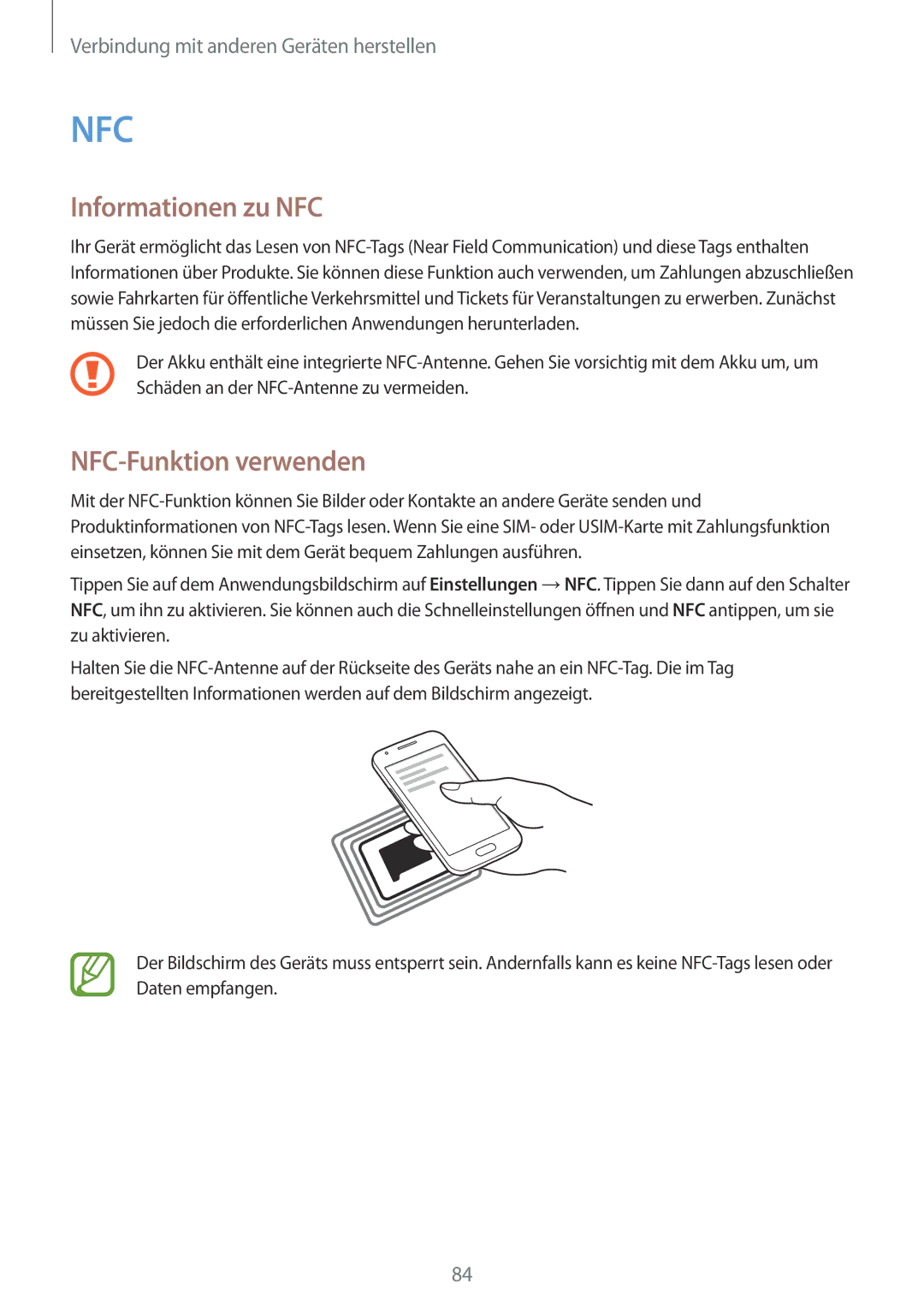 Samsung SM-G313HRWNDBT, SM-G313HRWNSEB, SM-G313HHANDBT, SM-G313HHANSEB manual Informationen zu NFC, NFC-Funktion verwenden 