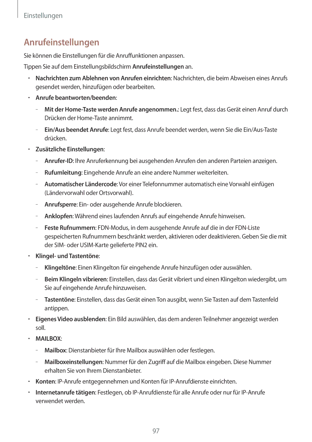 Samsung SM-G313HRWNSEB, SM-G313HRWNDBT, SM-G313HHANDBT, SM-G313HHANSEB manual Anrufeinstellungen, Zusätzliche Einstellungen 