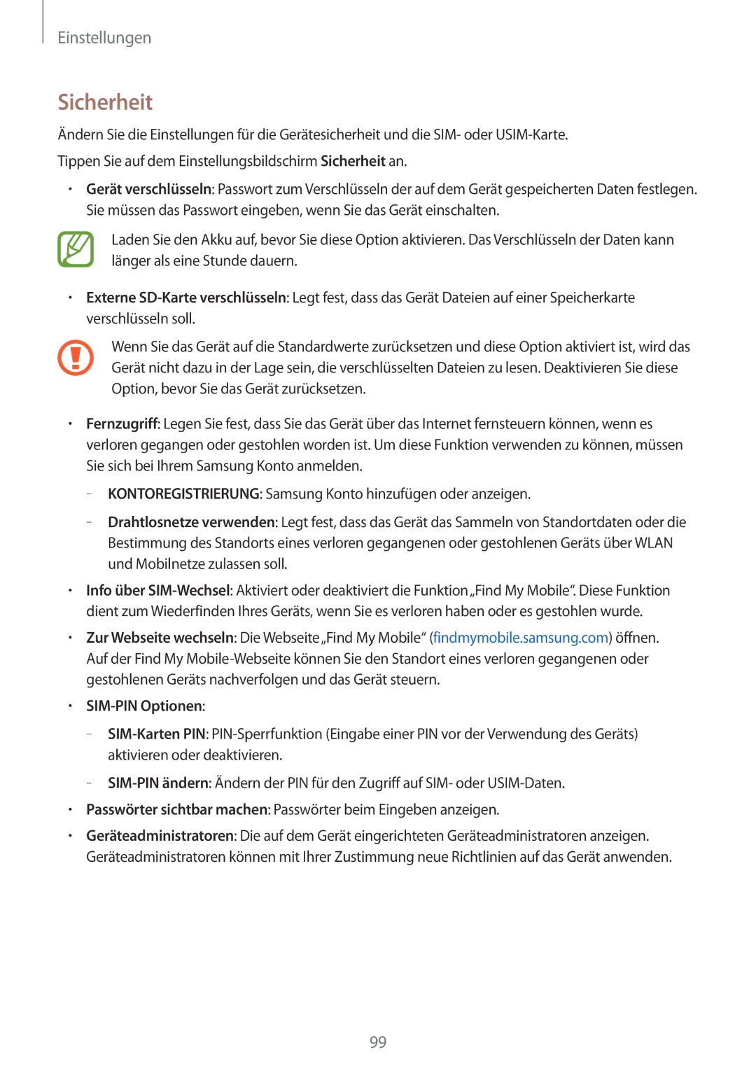 Samsung SM-G313HHANSEB, SM-G313HRWNDBT, SM-G313HRWNSEB, SM-G313HHANDBT manual Sicherheit, SIM-PIN Optionen 