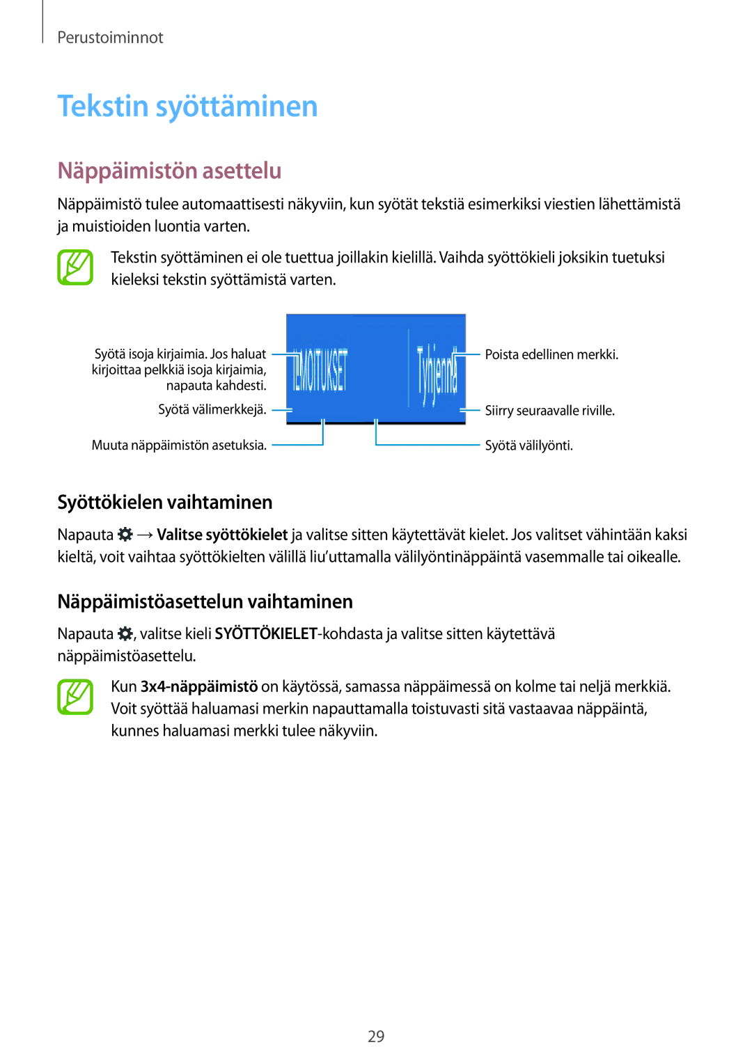 Samsung SM-G313HRWNNEE, SM-G313HRWNTEN, SM-G313HHANNEE Tekstin syöttäminen, Näppäimistön asettelu, Syöttökielen vaihtaminen 