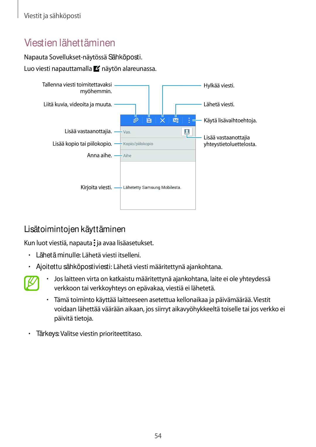 Samsung SM-G313HHANNEE, SM-G313HRWNTEN, SM-G313HRWNNEE, SM-G313HHANTEN Viestien lähettäminen, Lisätoimintojen käyttäminen 