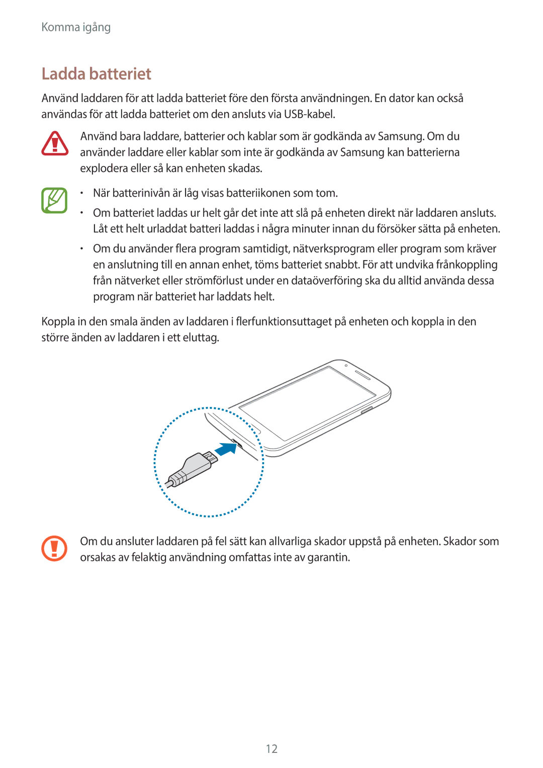 Samsung SM-G313HRWNTEN, SM-G313HRWNNEE, SM-G313HHANNEE, SM-G313HHANTEN manual Ladda batteriet 