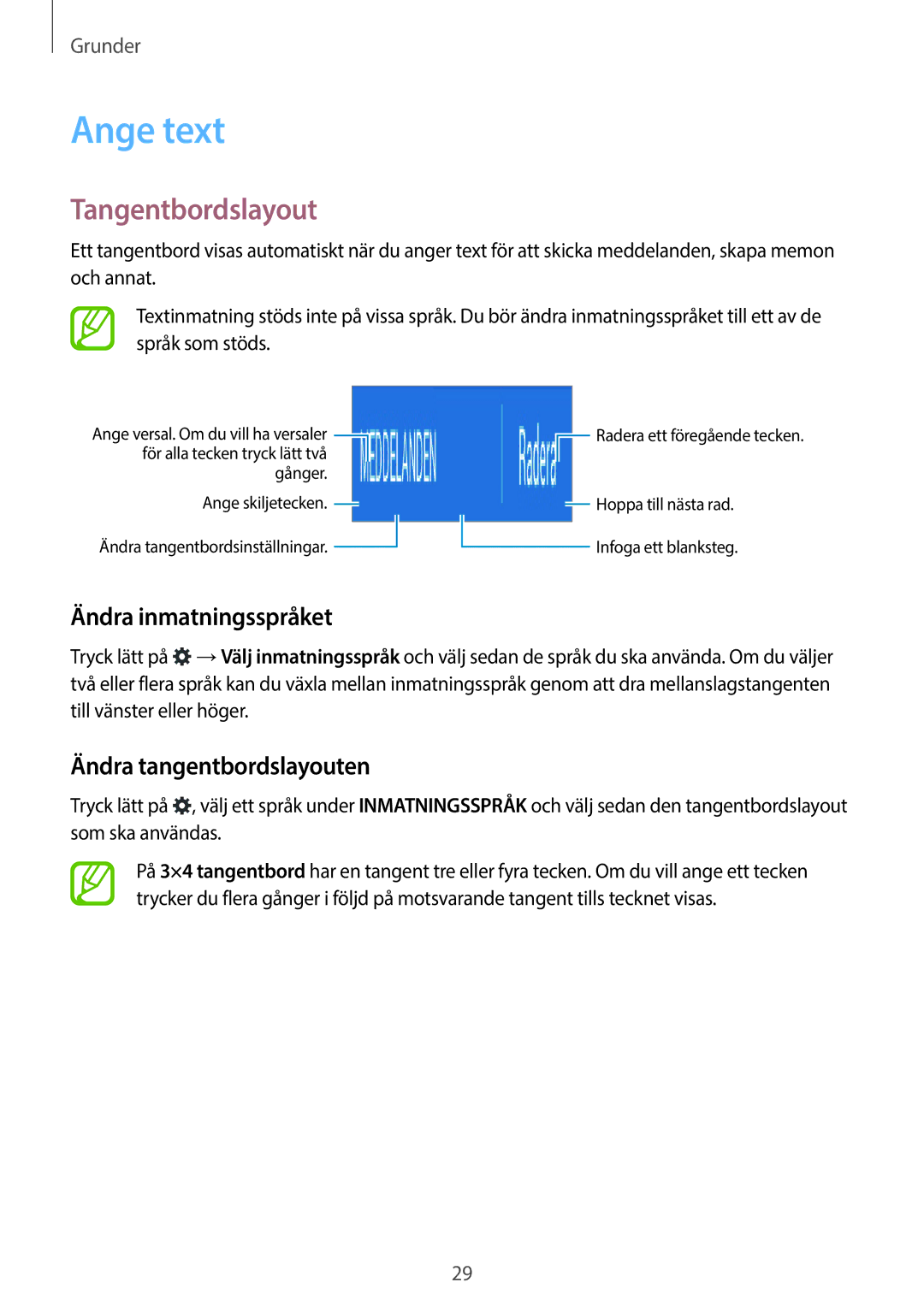 Samsung SM-G313HRWNNEE, SM-G313HRWNTEN Ange text, Tangentbordslayout, Ändra inmatningsspråket, Ändra tangentbordslayouten 