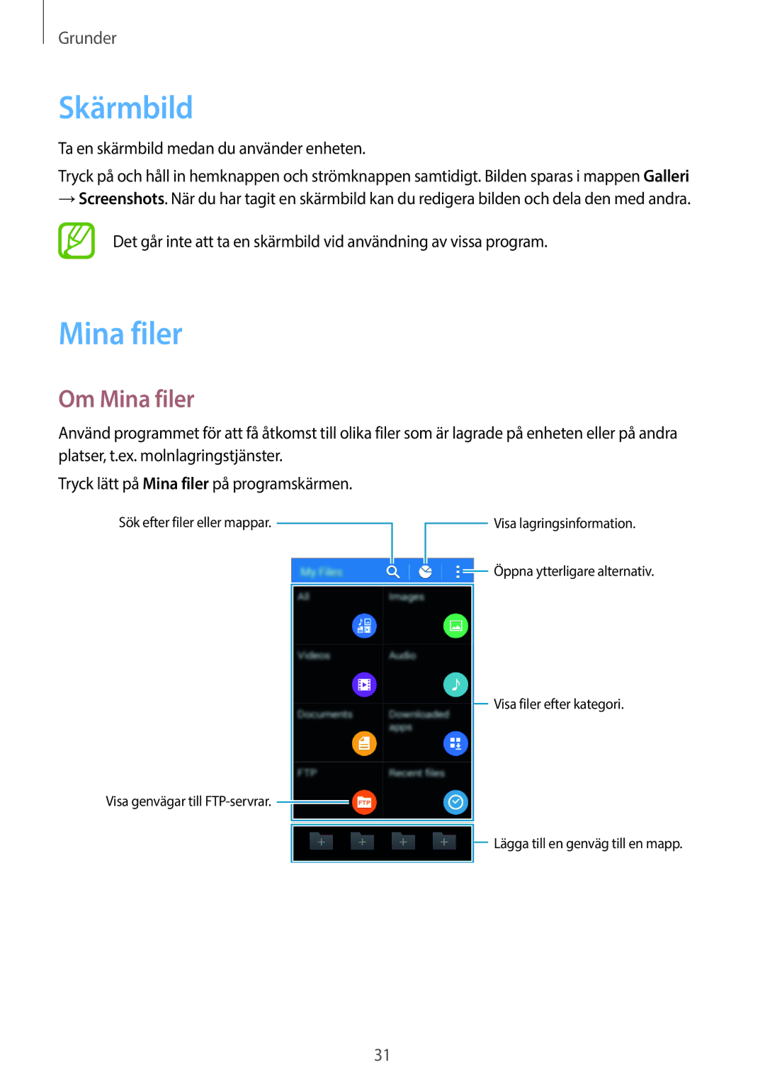 Samsung SM-G313HHANTEN, SM-G313HRWNTEN, SM-G313HRWNNEE, SM-G313HHANNEE manual Skärmbild, Om Mina filer 