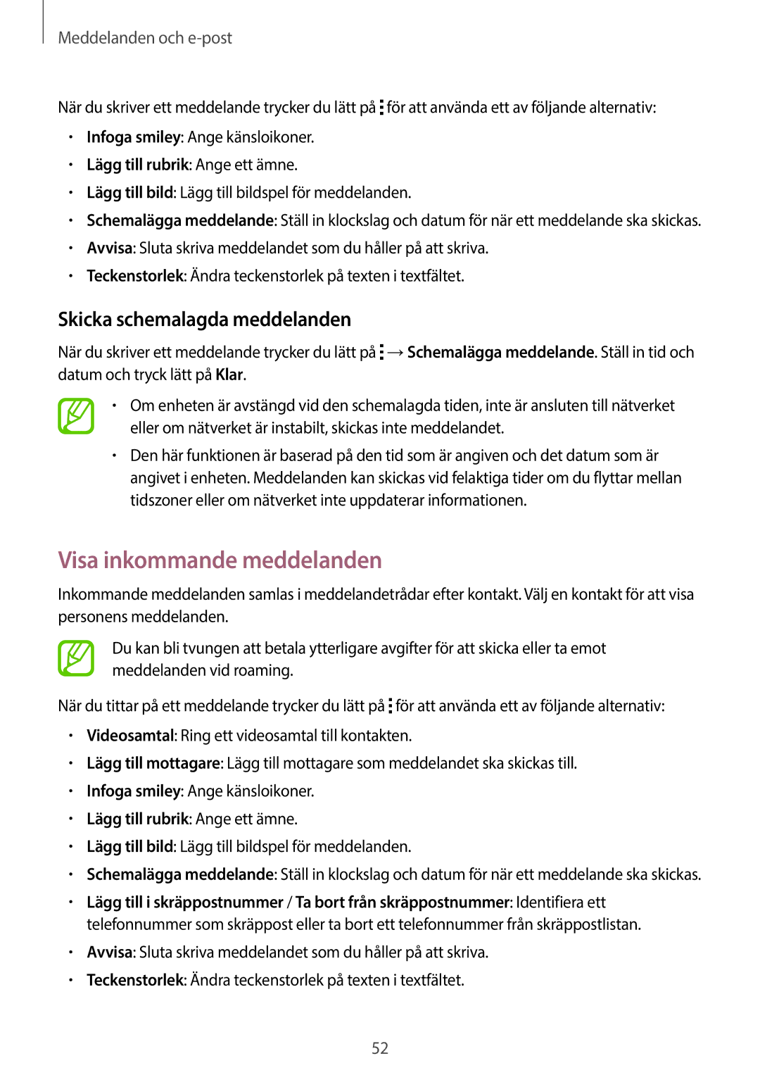 Samsung SM-G313HRWNTEN manual Visa inkommande meddelanden, Skicka schemalagda meddelanden, Lägg till rubrik Ange ett ämne 