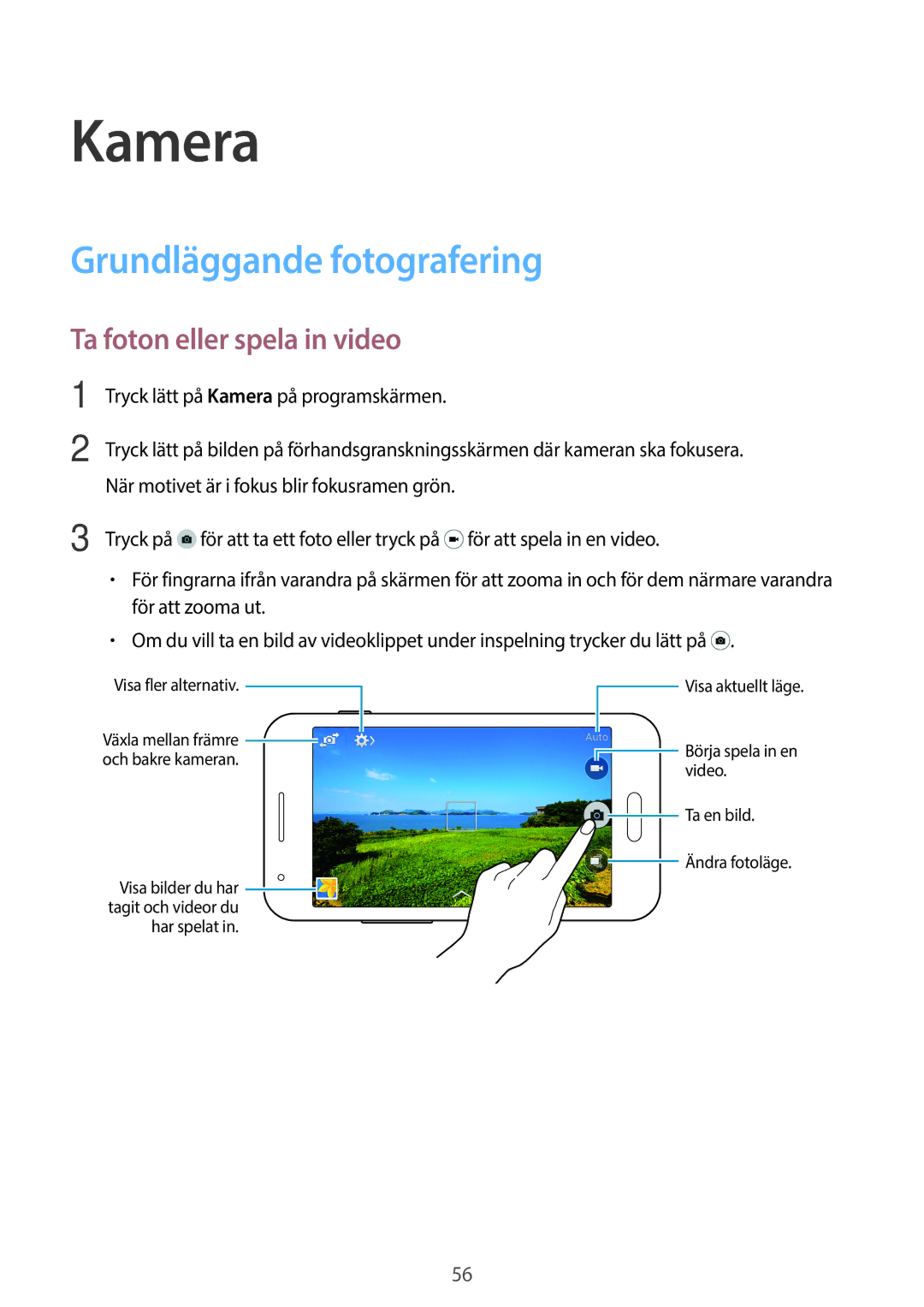 Samsung SM-G313HRWNTEN, SM-G313HRWNNEE, SM-G313HHANNEE Kamera, Grundläggande fotografering, Ta foton eller spela in video 