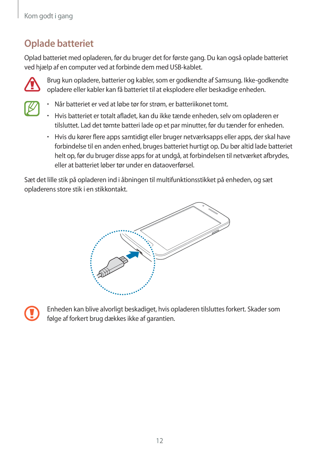 Samsung SM-G313HRWNTEN, SM-G313HRWNNEE, SM-G313HHANNEE, SM-G313HHANTEN manual Oplade batteriet 