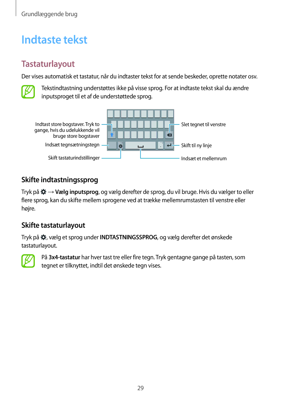 Samsung SM-G313HRWNNEE, SM-G313HRWNTEN Indtaste tekst, Tastaturlayout, Skifte indtastningssprog, Skifte tastaturlayout 