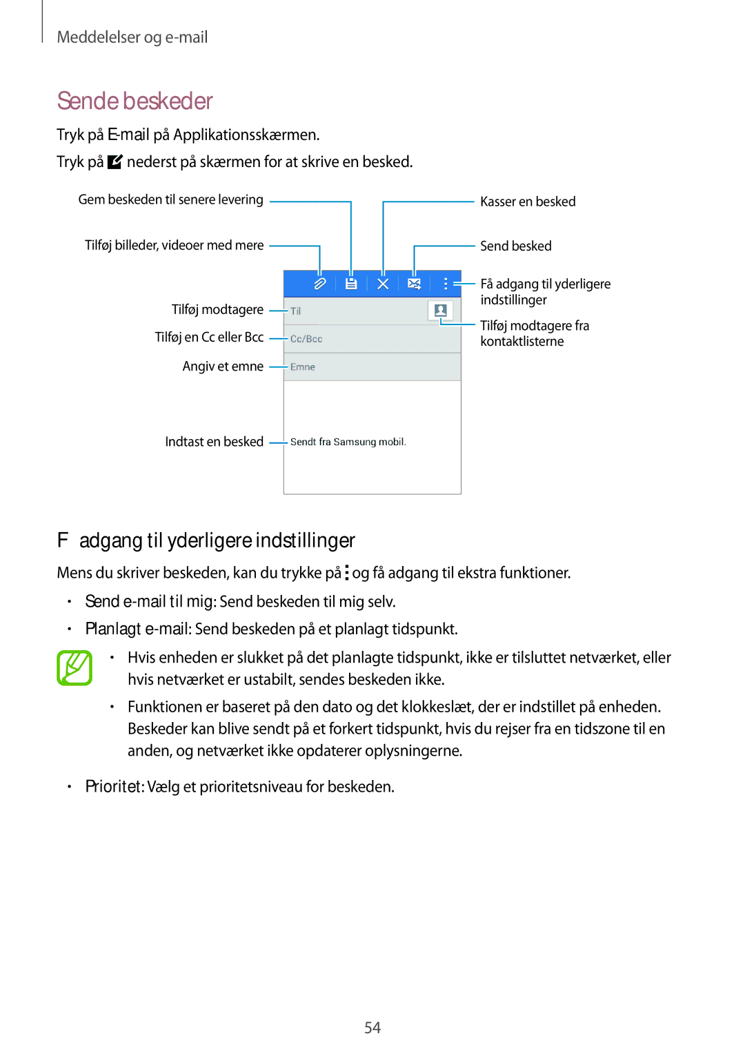 Samsung SM-G313HHANNEE, SM-G313HRWNTEN, SM-G313HRWNNEE manual Sende beskeder, Få adgang til yderligere indstillinger 