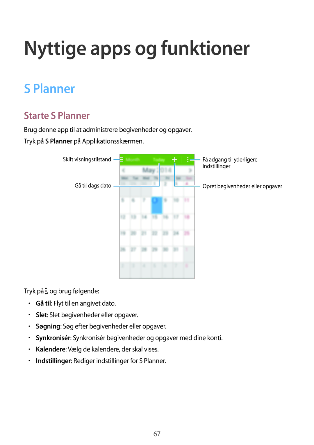 Samsung SM-G313HHANTEN, SM-G313HRWNTEN, SM-G313HRWNNEE, SM-G313HHANNEE manual Nyttige apps og funktioner, Starte S Planner 