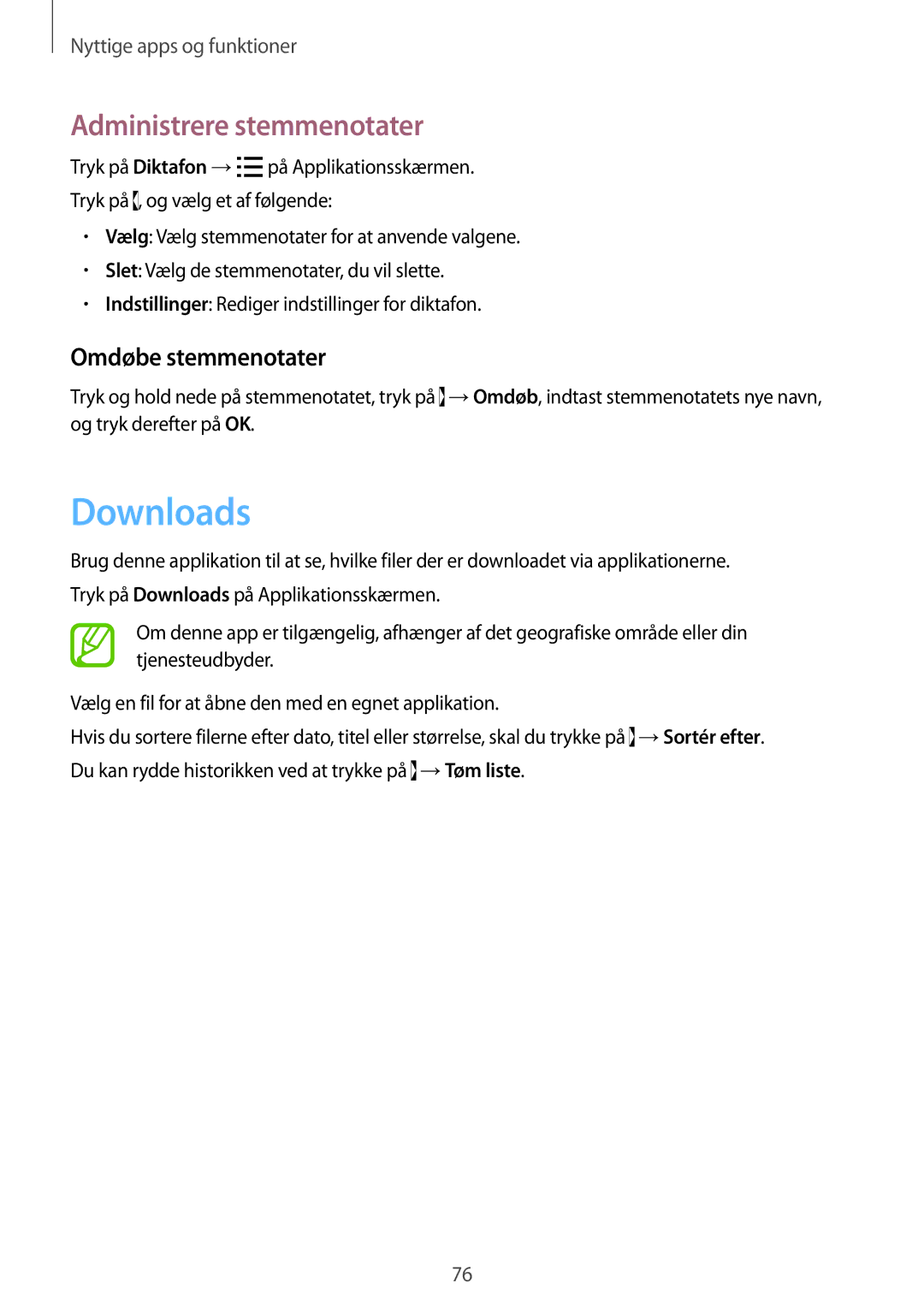 Samsung SM-G313HRWNTEN, SM-G313HRWNNEE, SM-G313HHANNEE manual Downloads, Administrere stemmenotater, Omdøbe stemmenotater 