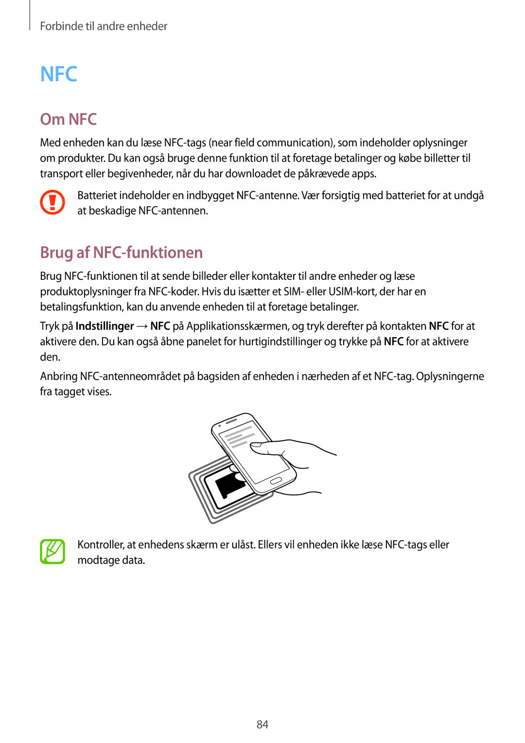 Samsung SM-G313HRWNTEN, SM-G313HRWNNEE, SM-G313HHANNEE, SM-G313HHANTEN manual Om NFC, Brug af NFC-funktionen 