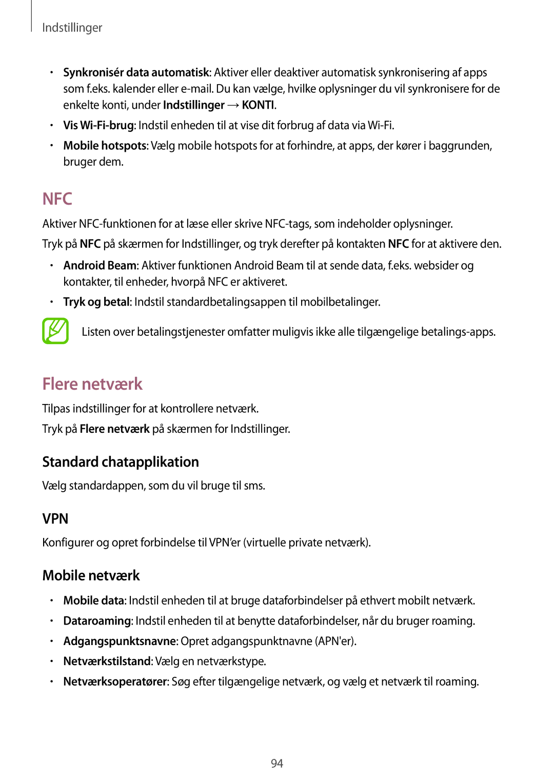 Samsung SM-G313HHANNEE, SM-G313HRWNTEN, SM-G313HRWNNEE manual Flere netværk, Standard chatapplikation, Mobile netværk 