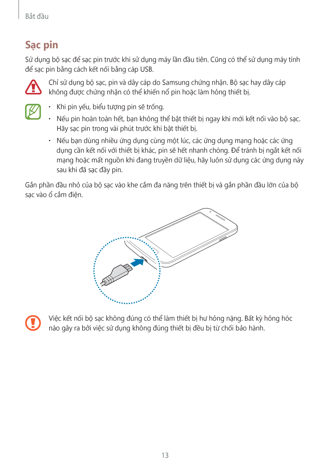 Samsung SM-G313HRWZXXV, SM-G313HZKZXXV manual Sạc pin 