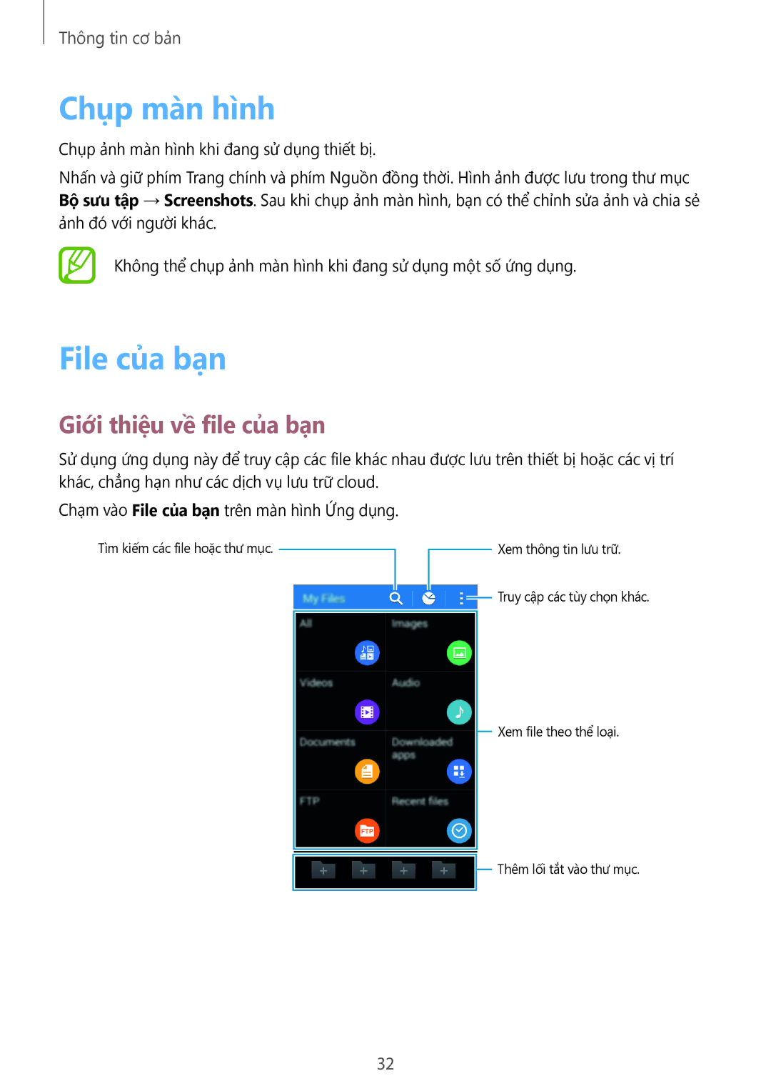 Samsung SM-G313HZKZXXV, SM-G313HRWZXXV manual Chụp màn hình, File của bạn, Giới thiệu về file của bạn 