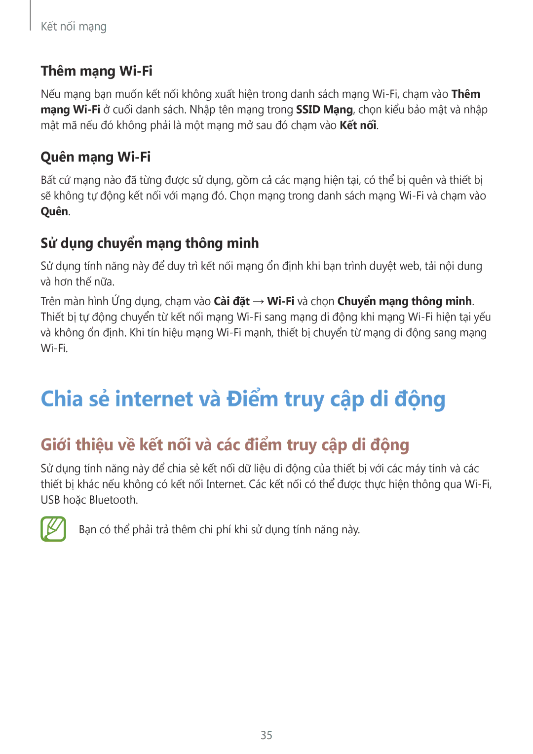 Samsung SM-G313HRWZXXV manual Chia sẻ internet va Điểm truy cập di động, Giới thiệu về kết nối và các điểm truy cập di động 