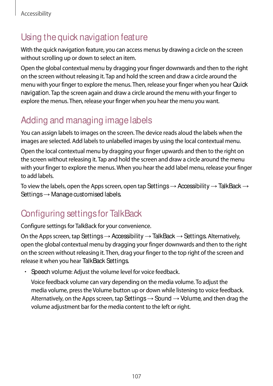 Samsung SM-G313HRWZXXV, SM-G313HZKZXXV manual Using the quick navigation feature, Adding and managing image labels 