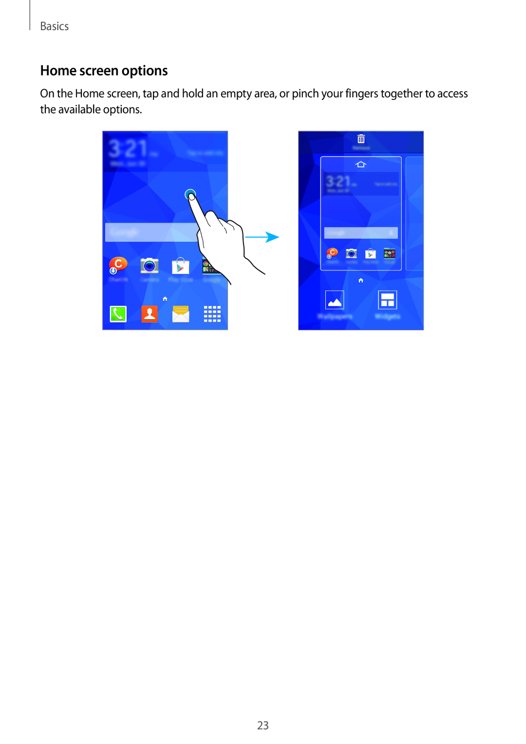 Samsung SM-G313HRWZXXV, SM-G313HZKZXXV manual Home screen options 