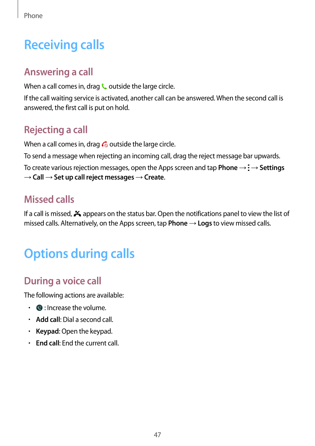 Samsung SM-G313HRWZXXV, SM-G313HZKZXXV manual Receiving calls, Options during calls 