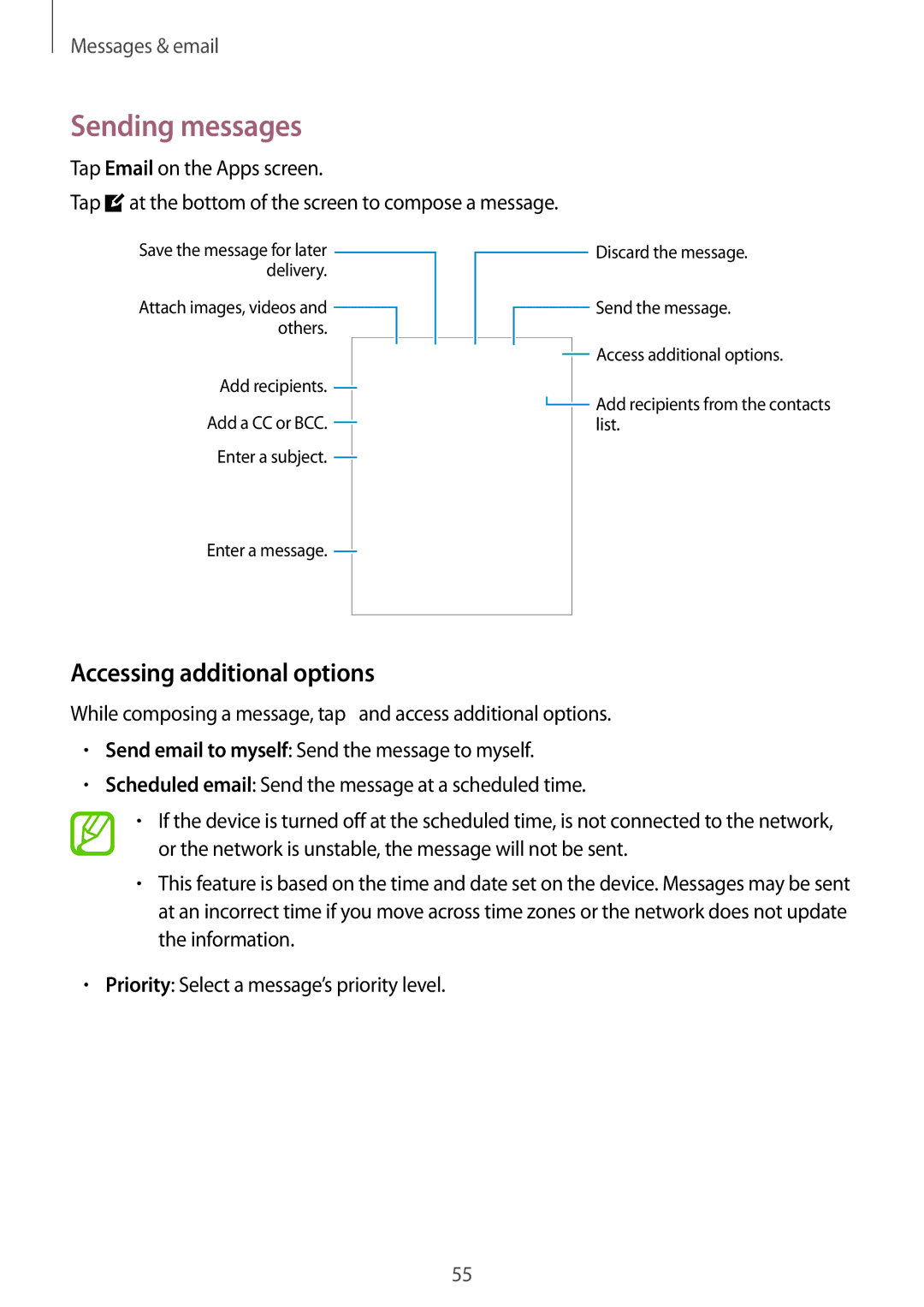 Samsung SM-G313HRWZXXV, SM-G313HZKZXXV manual Sending messages, Accessing additional options 