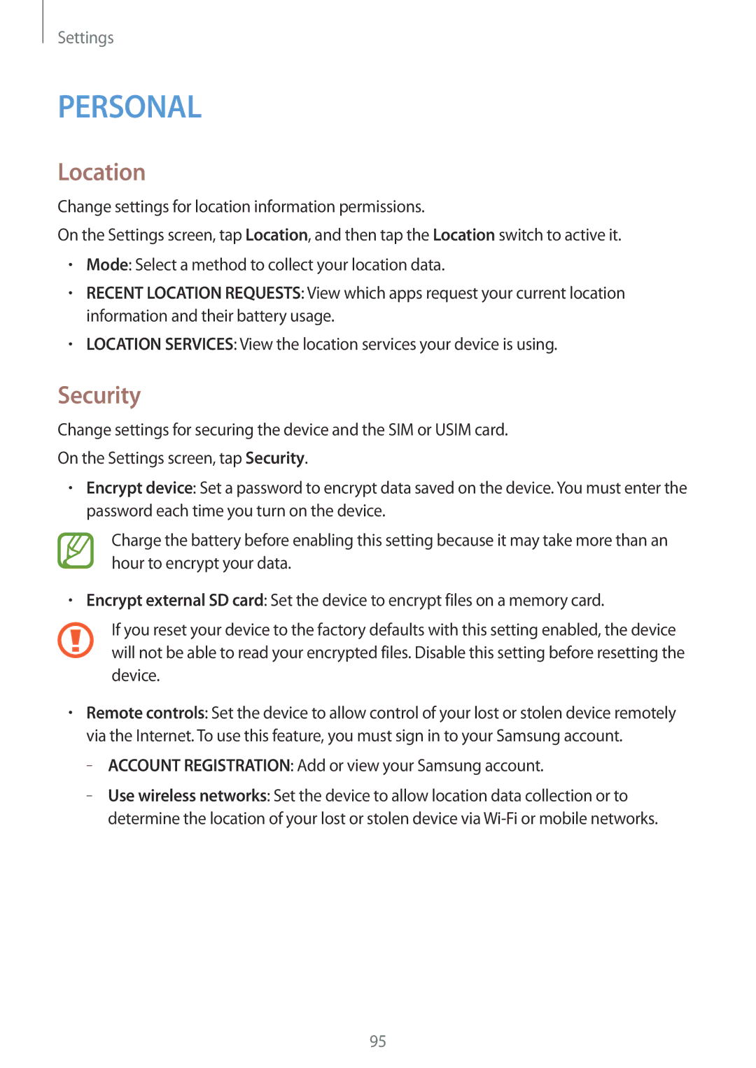 Samsung SM-G313HRWZXXV, SM-G313HZKZXXV manual Location, Security 