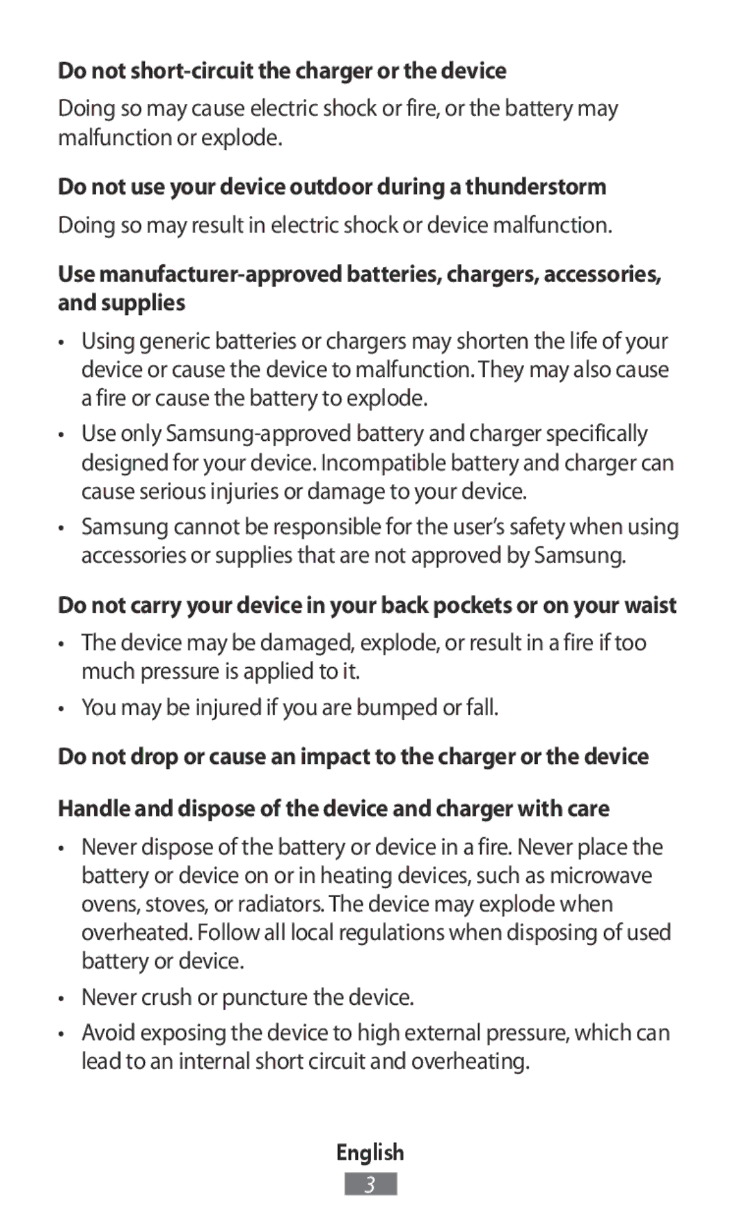 Samsung SM-G316HRWHKSA, SM-G316HHAHKSA, SM-G313FHAAKSA, SM-G313FRWAKSA manual Do not short-circuit the charger or the device 