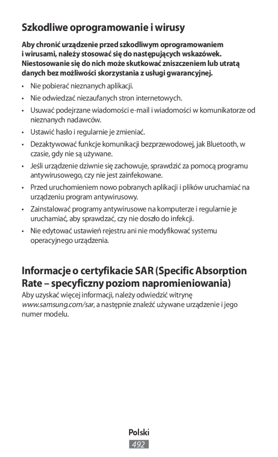 Samsung SM-G313FHAAPTR, SM-G316HHAHKSA, SM-G313FHAAKSA, SM-G313FRWAKSA, SM-G313FRWAXSG manual Szkodliwe oprogramowanie i wirusy 