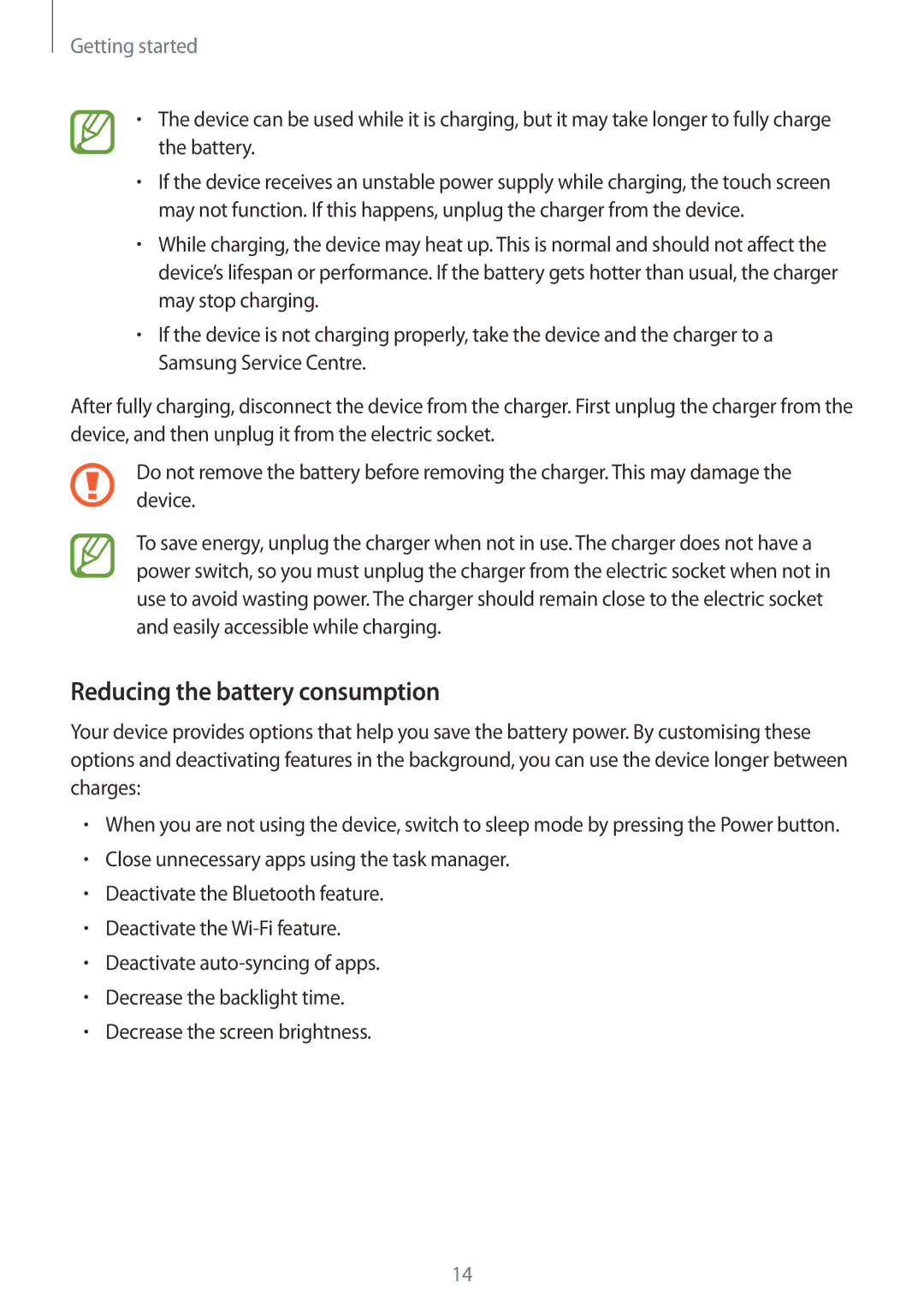 Samsung SM-G316HHAHKSA, SM-G316HRWHKSA manual Reducing the battery consumption 