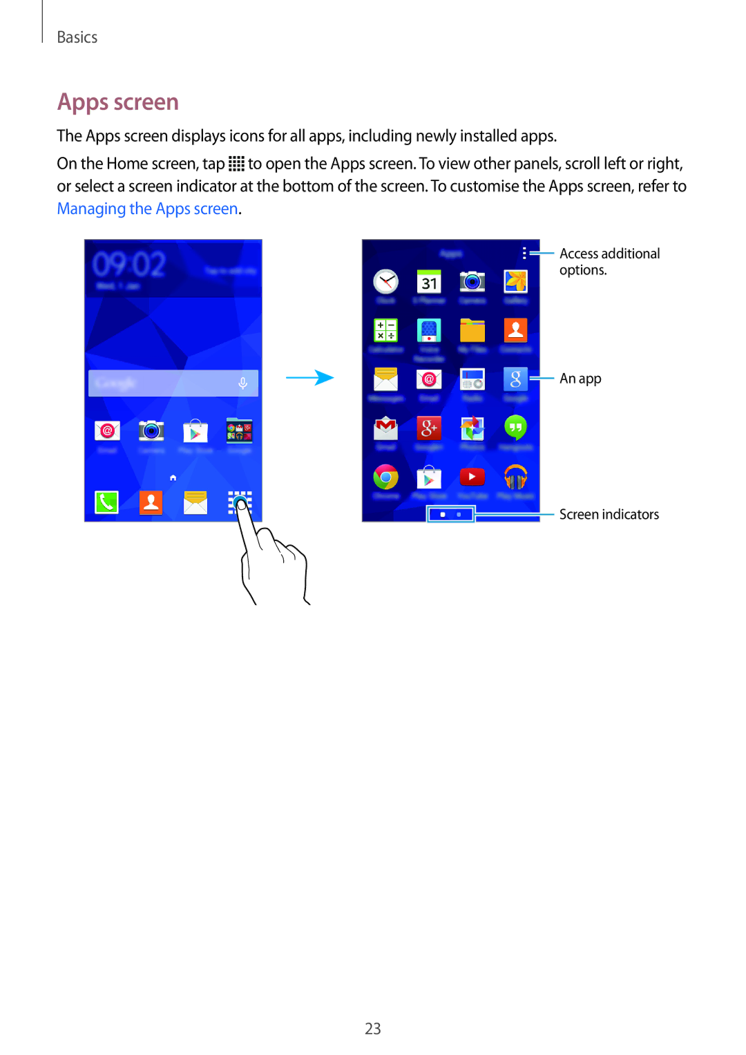 Samsung SM-G316HRWHKSA, SM-G316HHAHKSA manual Apps screen 