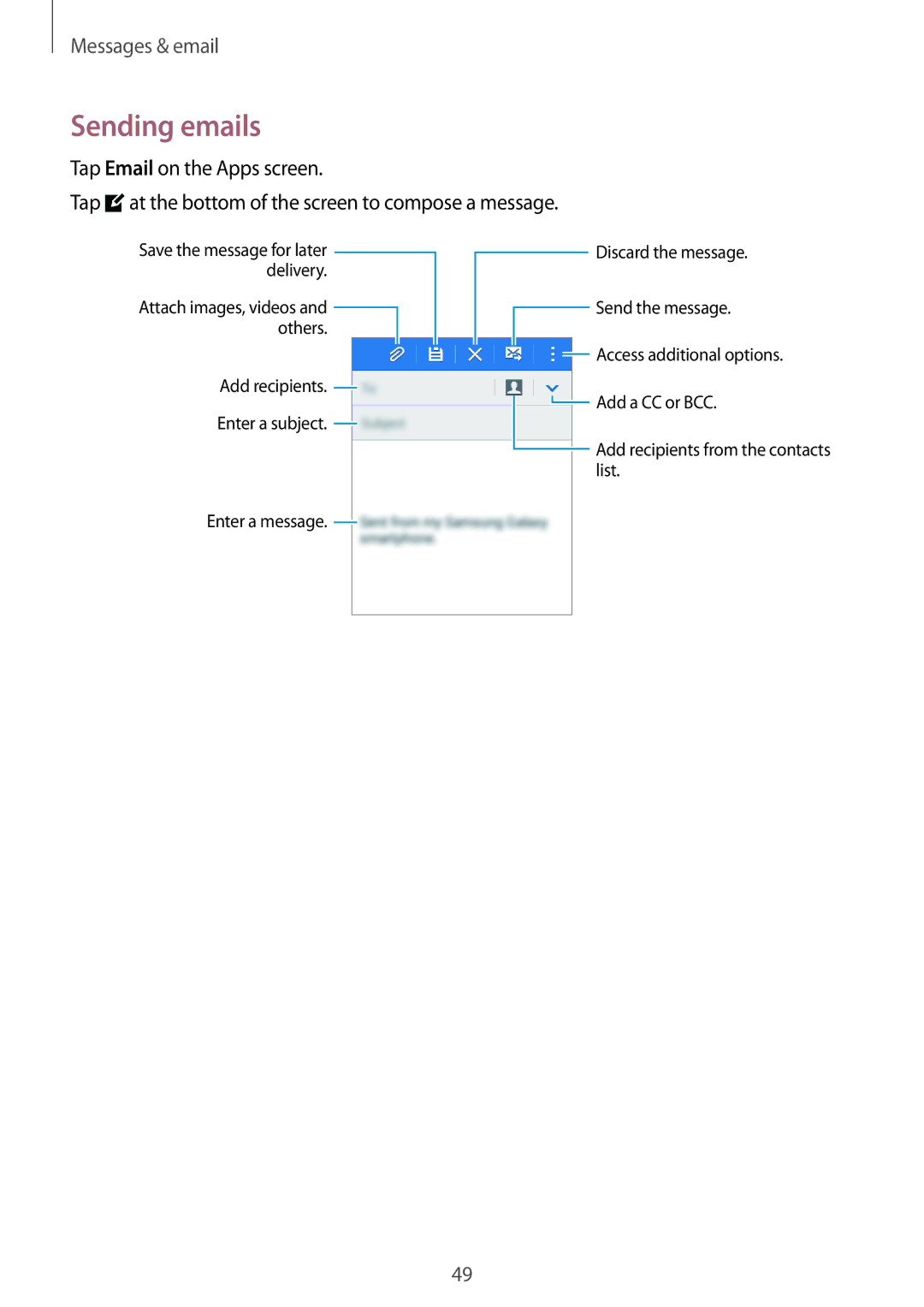 Samsung SM-G316HRWHKSA, SM-G316HHAHKSA manual Sending emails 