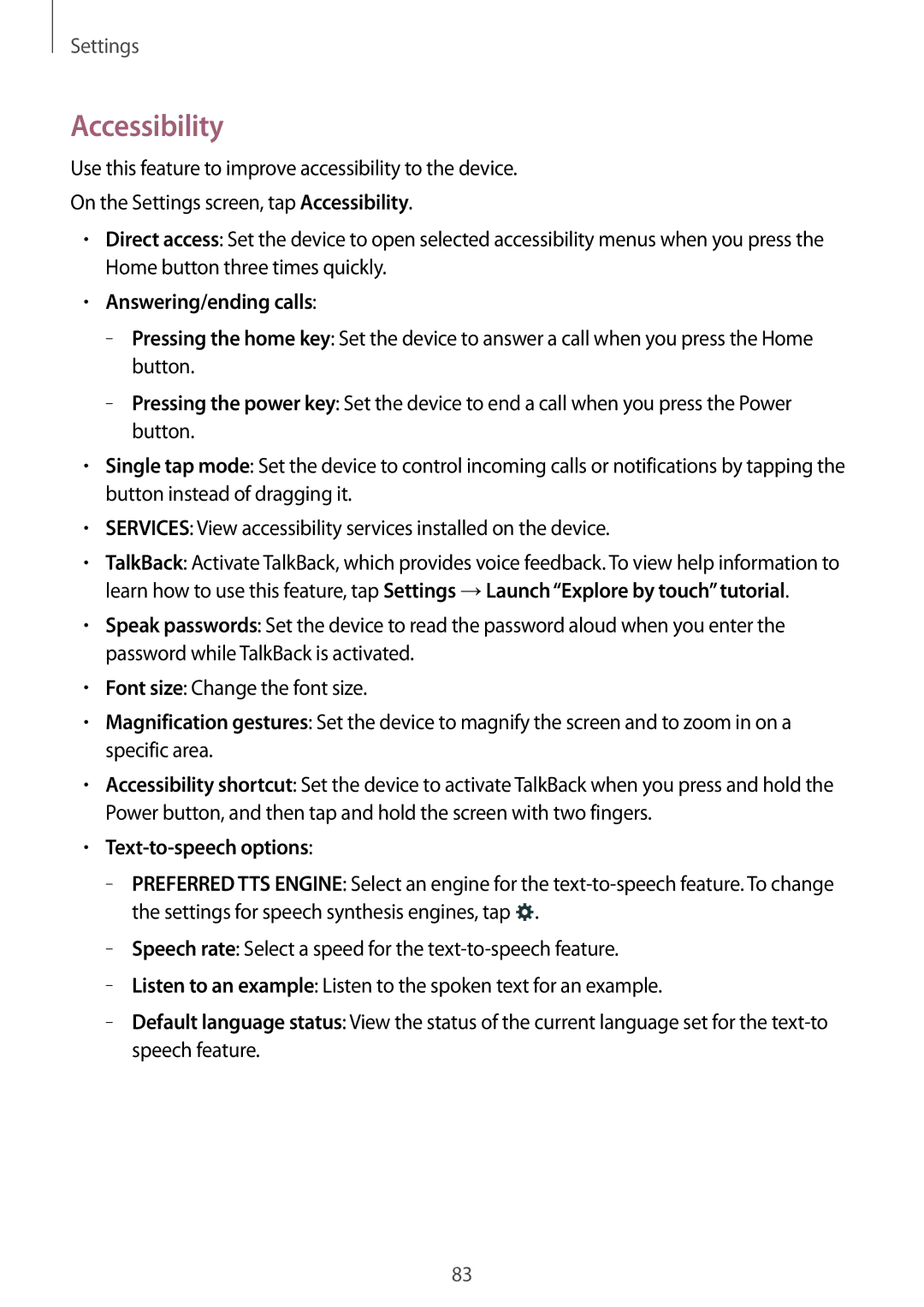 Samsung SM-G316HRWHKSA, SM-G316HHAHKSA manual Accessibility, Text-to-speech options 