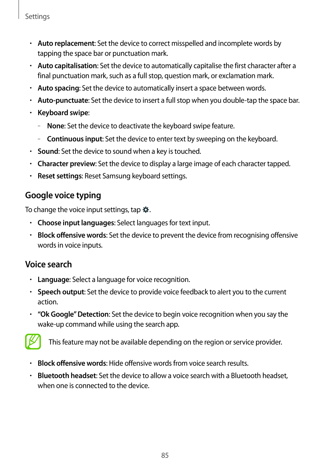 Samsung SM-G316HRWHKSA, SM-G316HHAHKSA manual Google voice typing, Keyboard swipe 