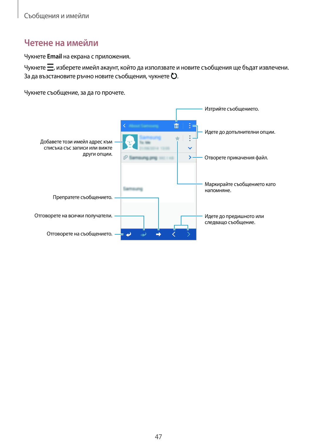 Samsung SM2G318HZKABGL, SM-G318HRWABGL, SM2G318HRWABGL, SM-G318HZKABGL, SM-G318HZKAVVT, SM-G318HRWAVVT manual Четене на имейли 