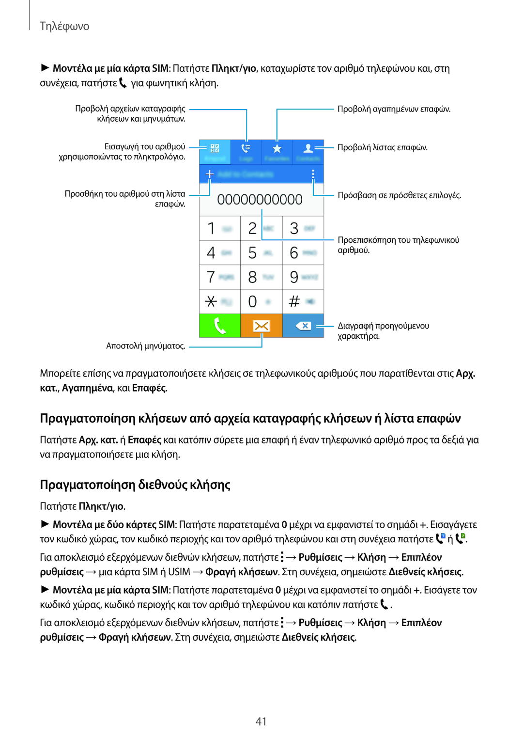 Samsung SM-G318HZKAEUR, SM-G318HRWAEUR manual Πραγματοποίηση διεθνούς κλήσης, Τηλέφωνο 