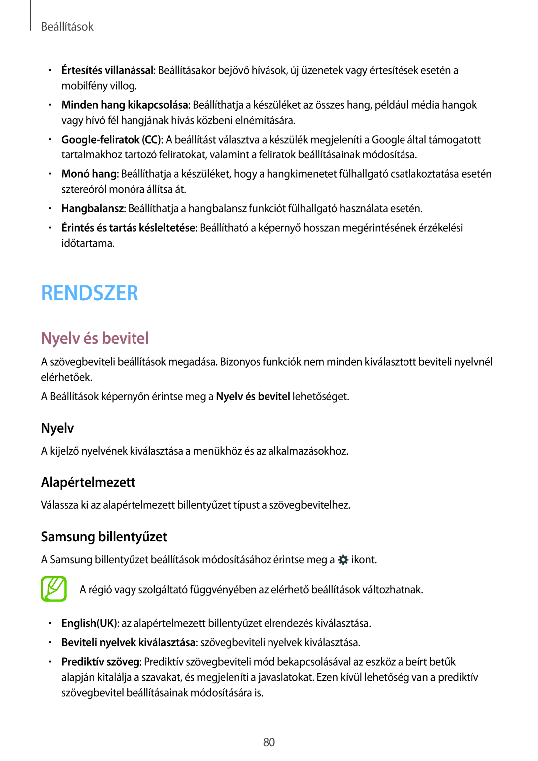 Samsung SM2G318HZKAXEH, SM-G318HRWAIDE, SM-G318HZKADPL manual Nyelv és bevitel, Alapértelmezett, Samsung billentyűzet 