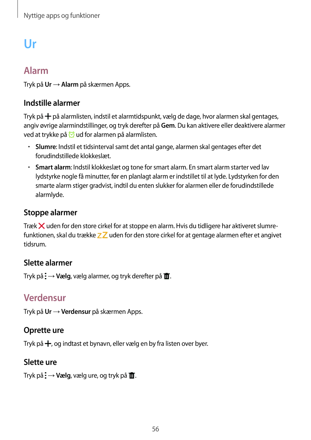 Samsung SM-G318HRWANEE, SM-G318HZKANEE manual Alarm, Verdensur 