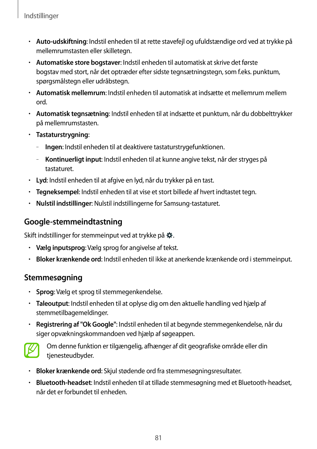 Samsung SM-G318HZKANEE, SM-G318HRWANEE manual Google-stemmeindtastning, Stemmesøgning, Tastaturstrygning 