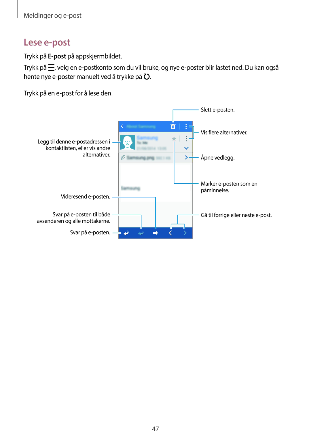 Samsung SM-G318HZKANEE, SM-G318HRWANEE manual Lese e-post 