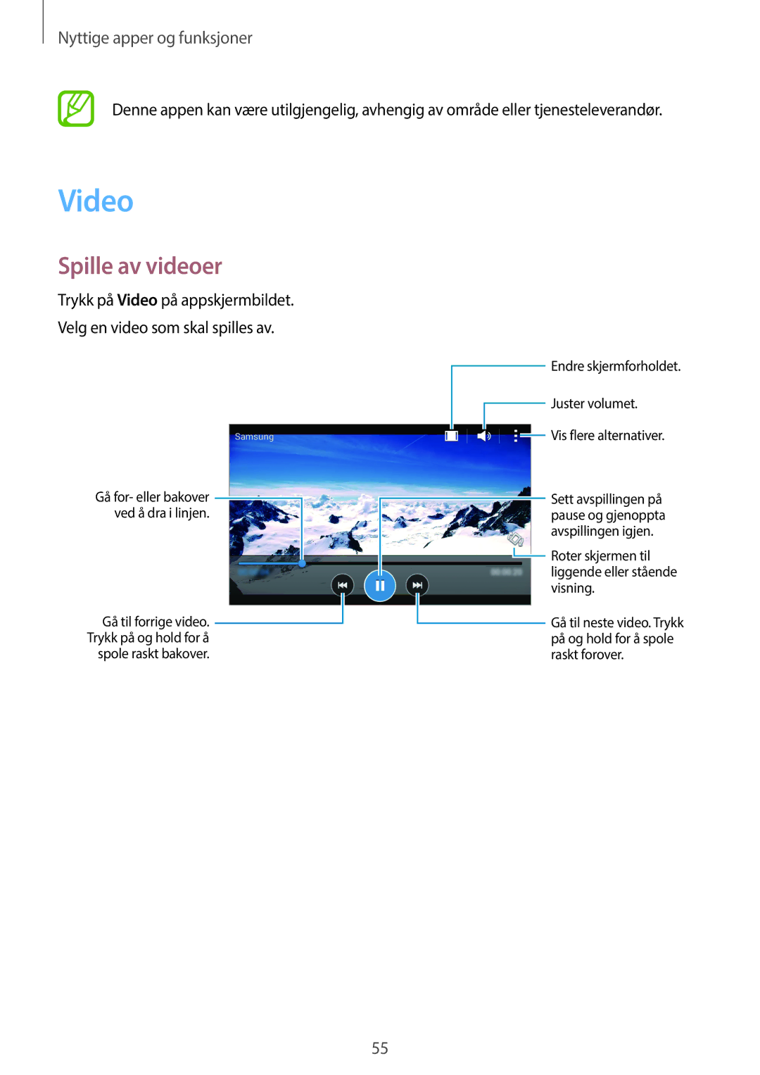 Samsung SM-G318HZKANEE, SM-G318HRWANEE manual Video, Spille av videoer 