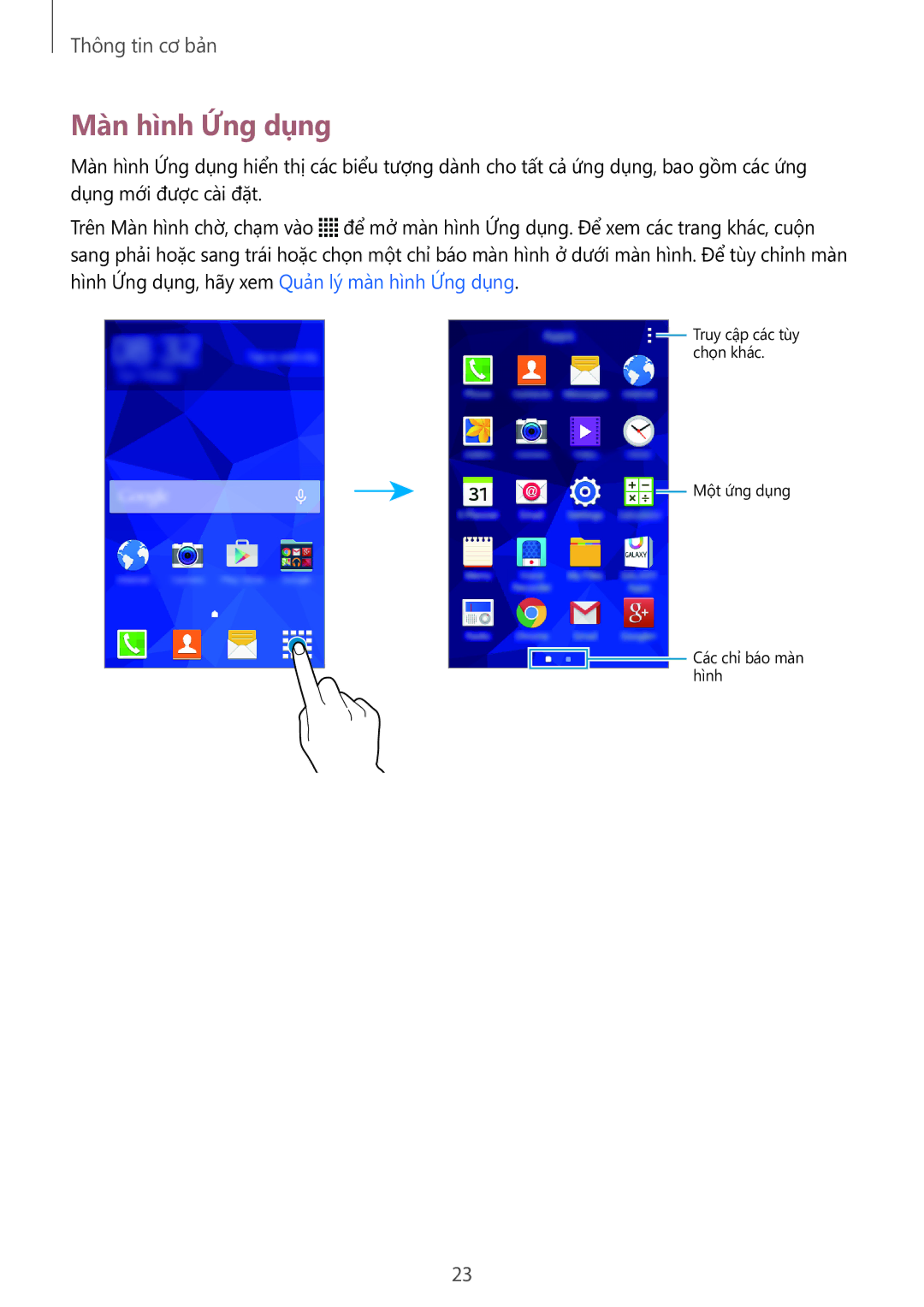 Samsung SM-G318HZKZXXV, SM-G318HRWZXXV manual Màn hình Ứng dụng 