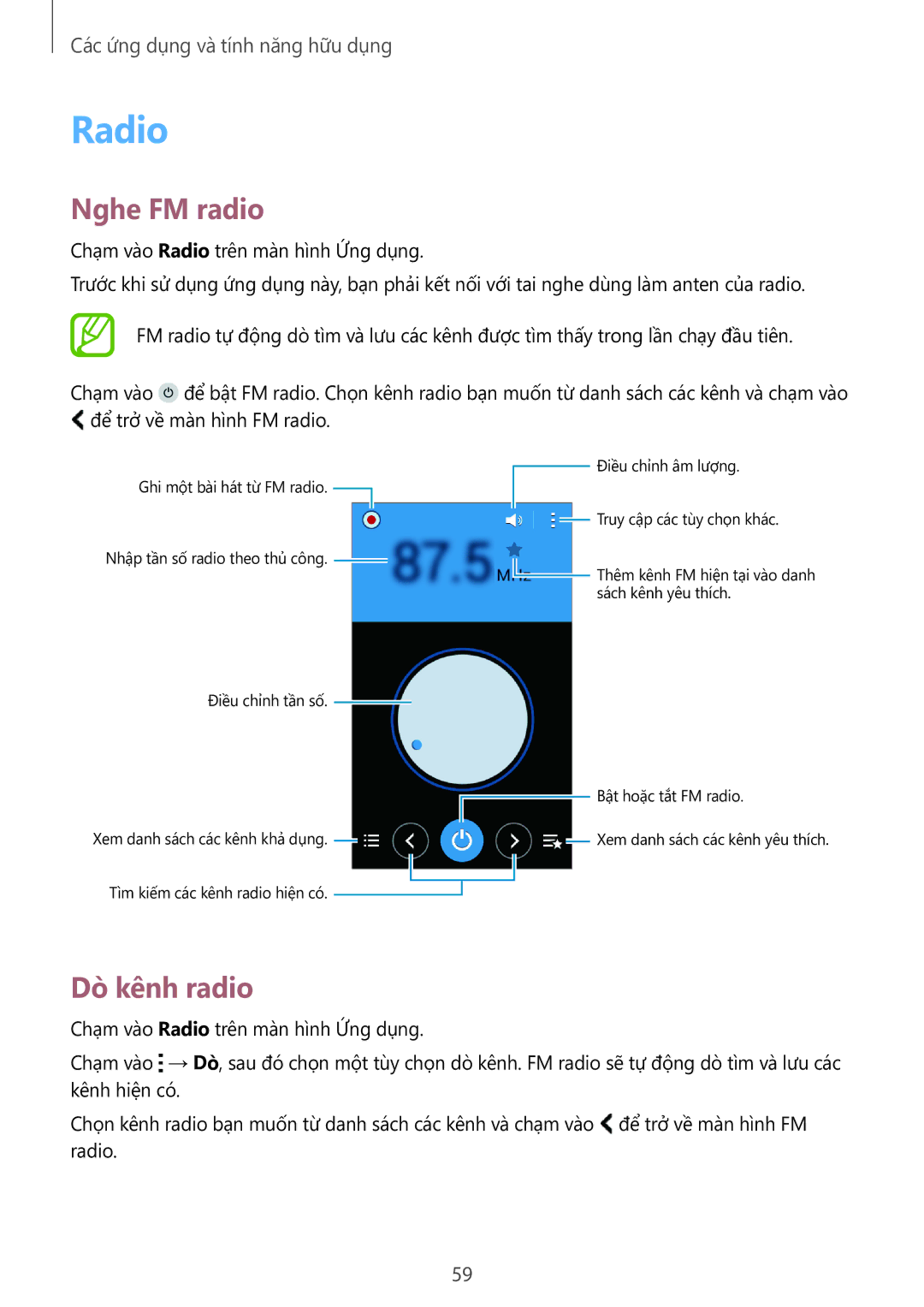 Samsung SM-G318HZKZXXV, SM-G318HRWZXXV manual Radio, Nghe FM radio, Dò kênh radio 