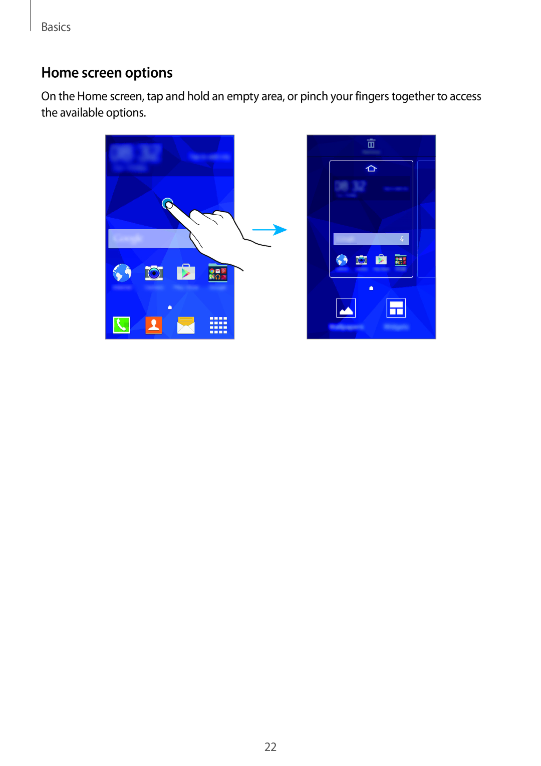 Samsung SM-G318HRWZXXV, SM-G318HZKZXXV manual Home screen options 