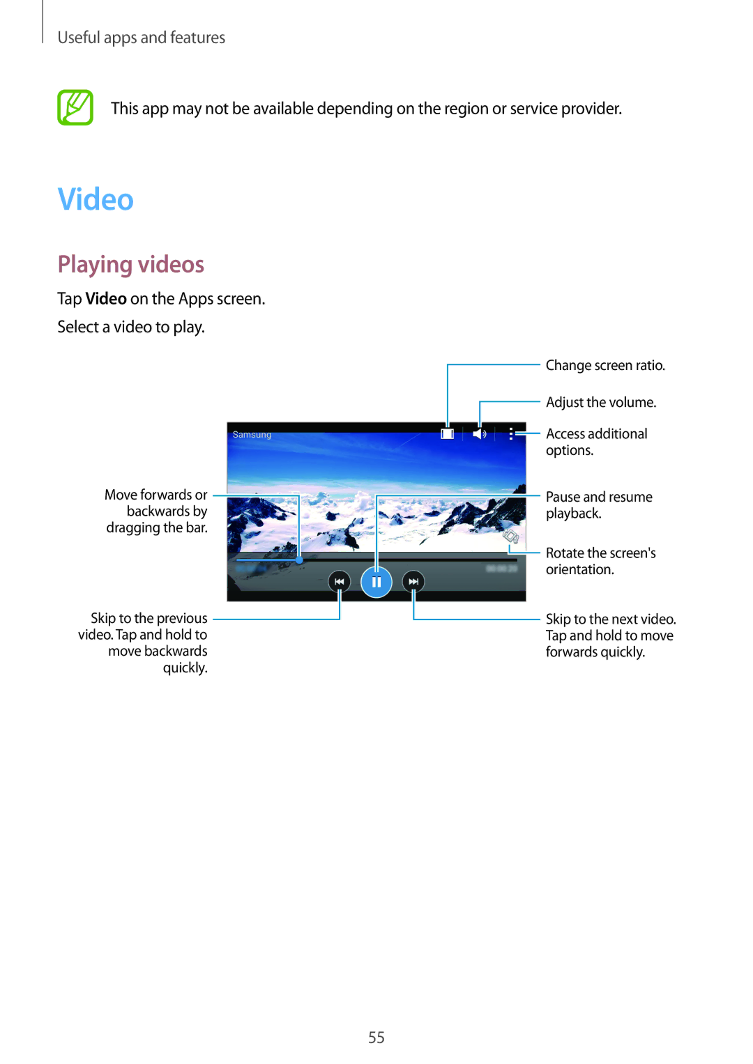 Samsung SM-G318HZKZXXV, SM-G318HRWZXXV manual Video, Playing videos 