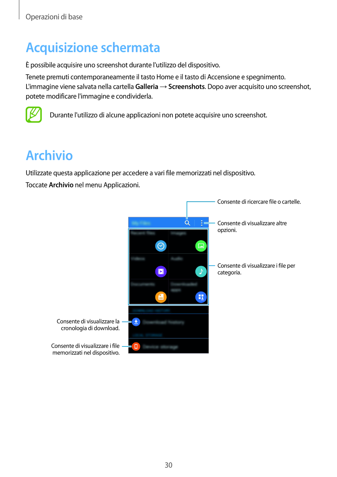 Samsung SM-G318HRWAIDE, SM-G318HZKAITV, SM-G318HRWAITV, SM-G318HZKADPL, SM-G318HRWAXEO manual Acquisizione schermata, Archivio 