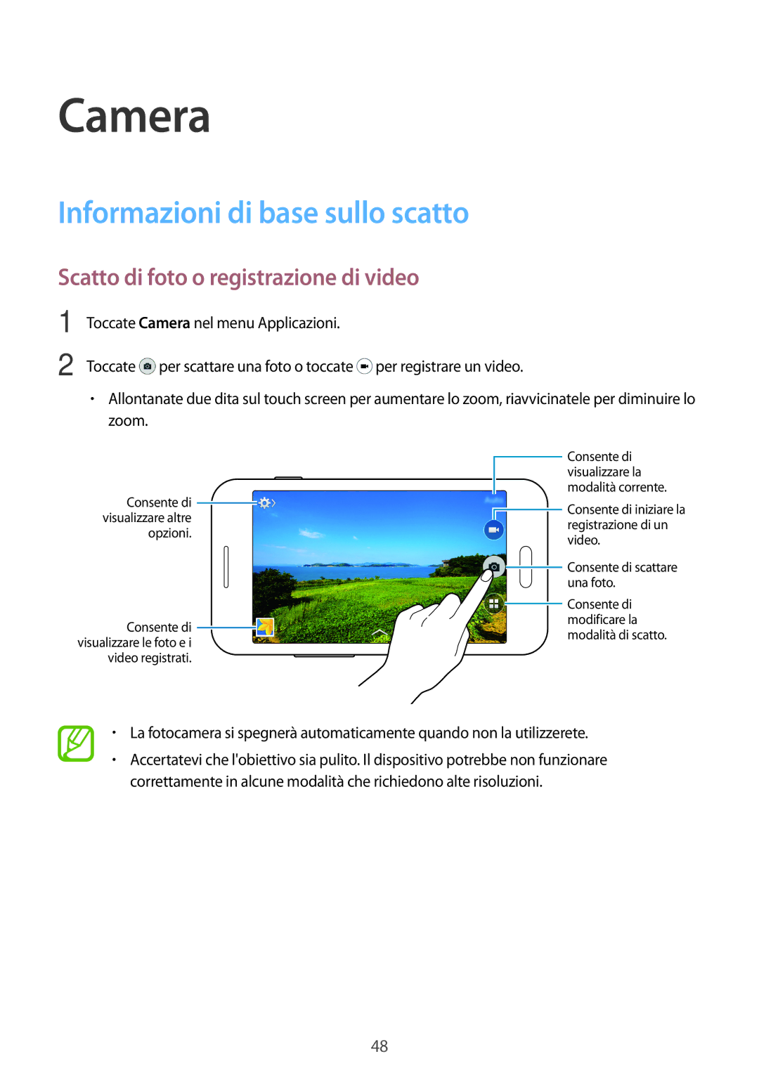 Samsung SM-G318HZKAXEO, SM-G318HZKAITV Camera, Informazioni di base sullo scatto, Scatto di foto o registrazione di video 