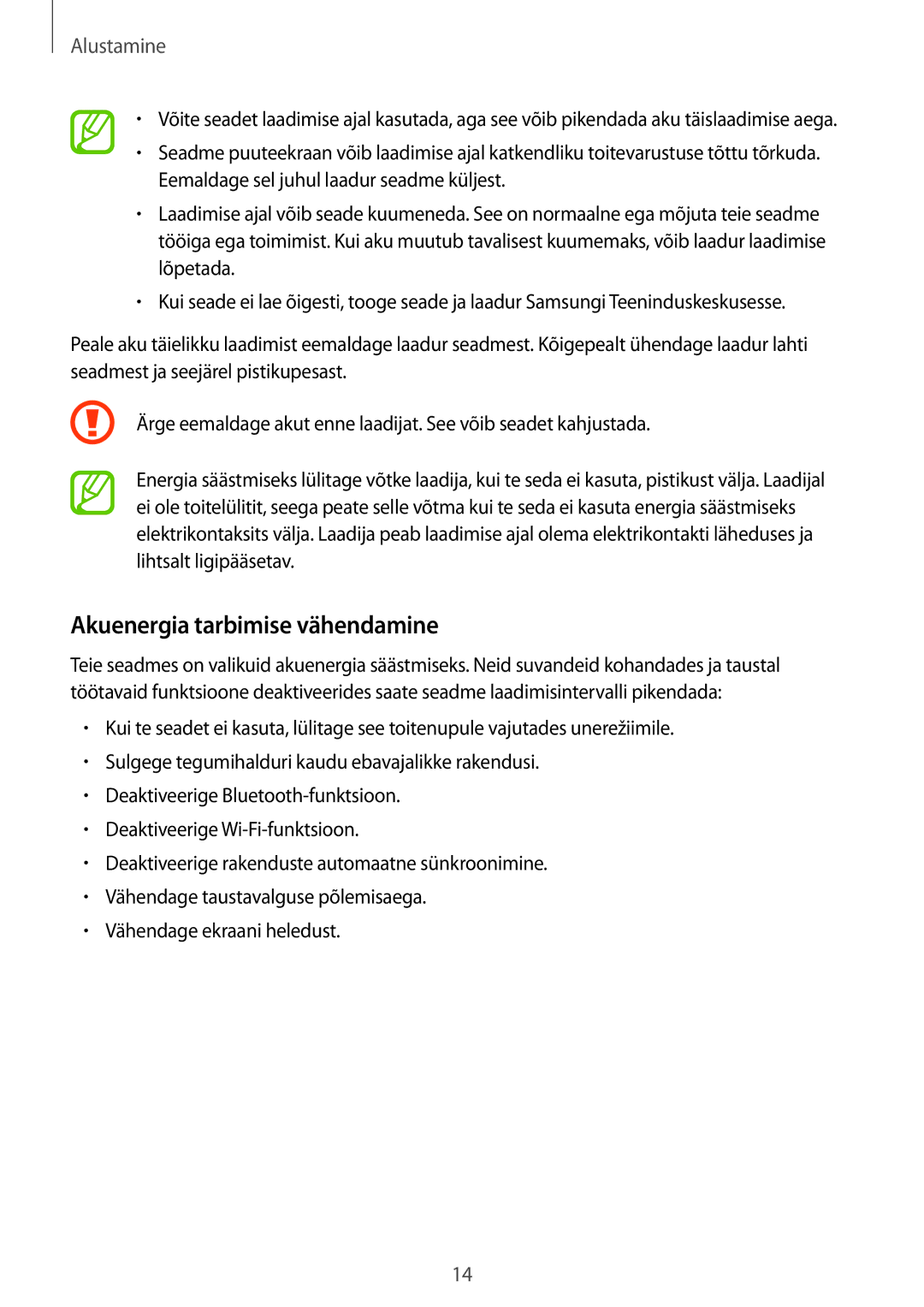 Samsung SM-G318HZKASEB, SM-G318HRWASEB manual Akuenergia tarbimise vähendamine 