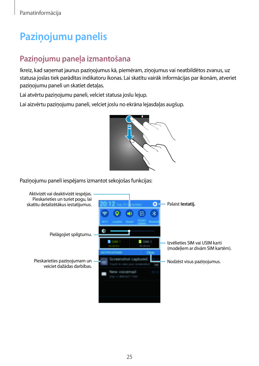 Samsung SM-G318HRWASEB, SM-G318HZKASEB manual Paziņojumu panelis, Paziņojumu paneļa izmantošana 