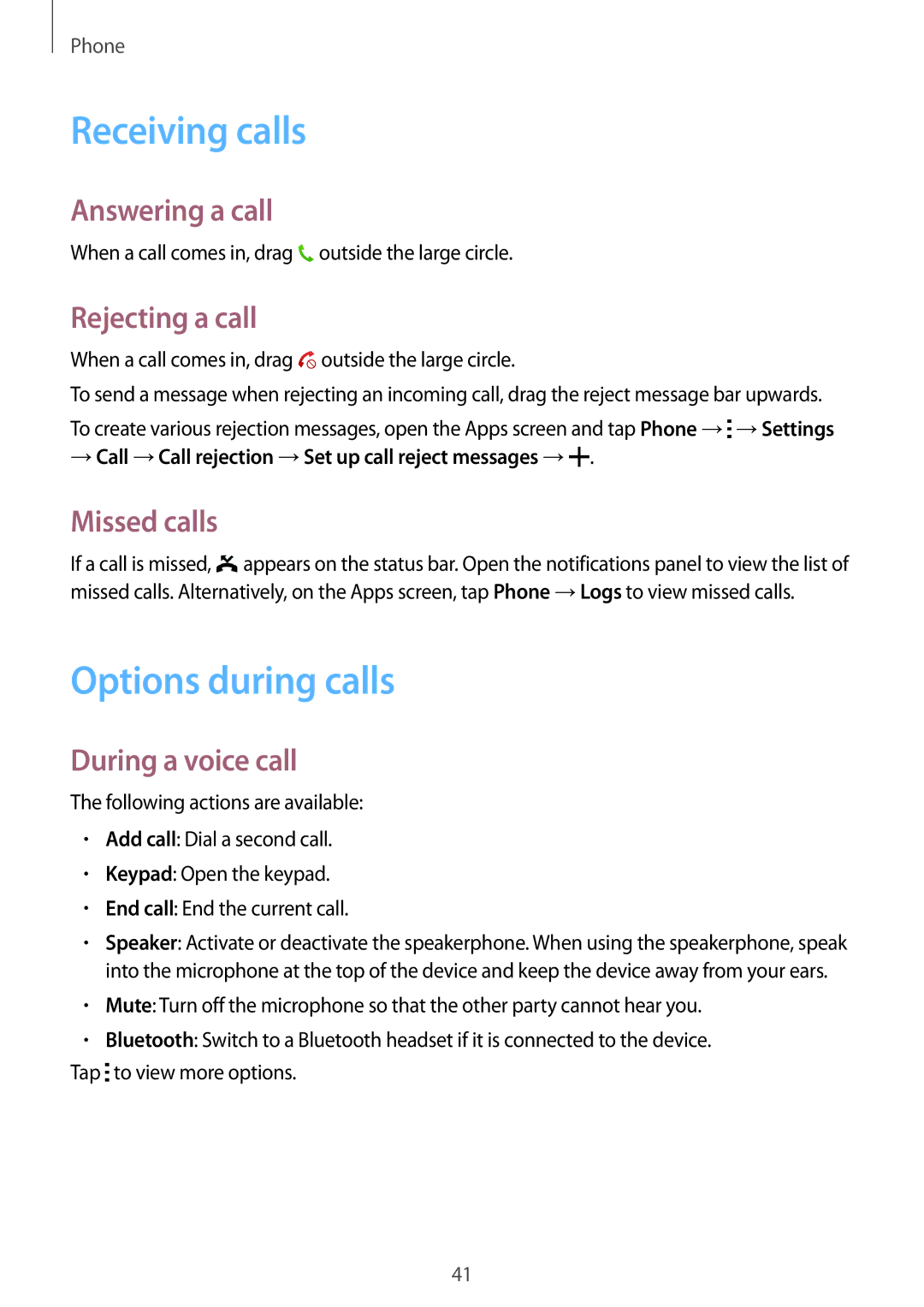 Samsung SM-G318HRWAETL, SM-G318HZKAXEF, SM-G318HRWABOG, SM-G318HZKASFR, SM-G318HZKABOG Receiving calls, Options during calls 