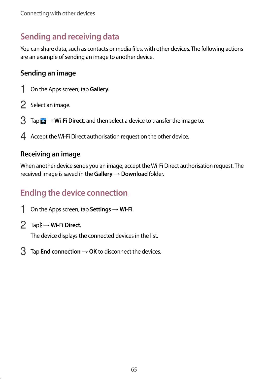 Samsung SM-G318HRWABGL, SM-G318HZKAXEF, SM-G318HRWABOG, SM-G318HZKASFR, SM-G318HZKABOG manual Ending the device connection 