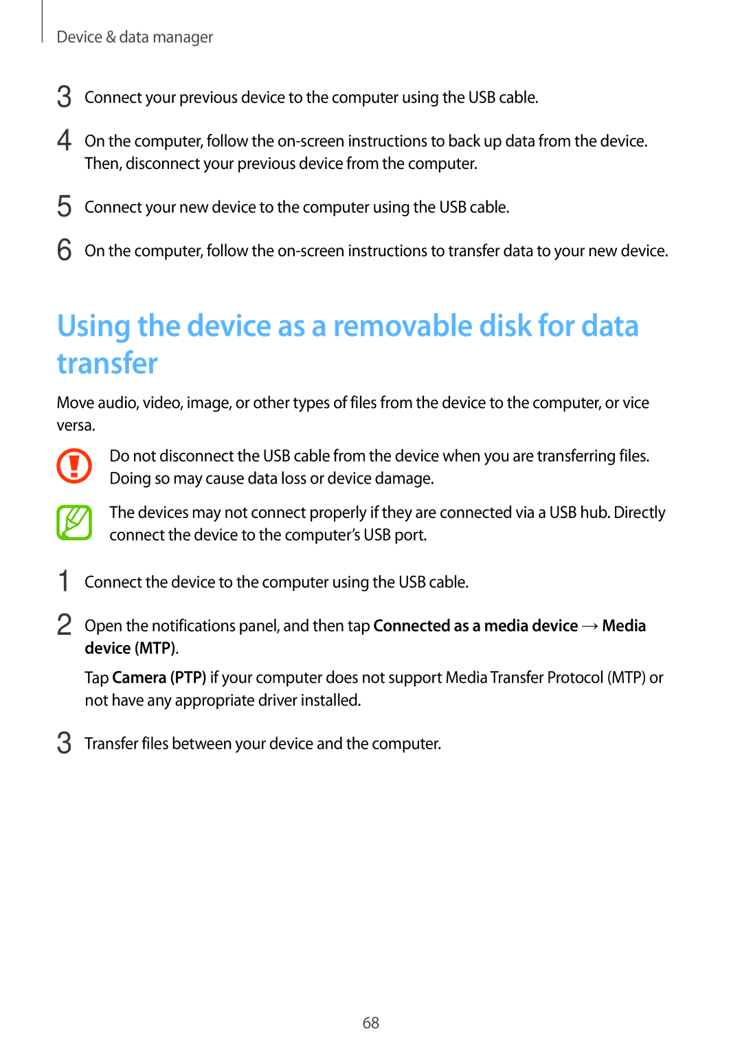 Samsung SM-G318HZKAVVT, SM-G318HZKAXEF, SM-G318HRWABOG Using the device as a removable disk for data transfer, Device MTP 